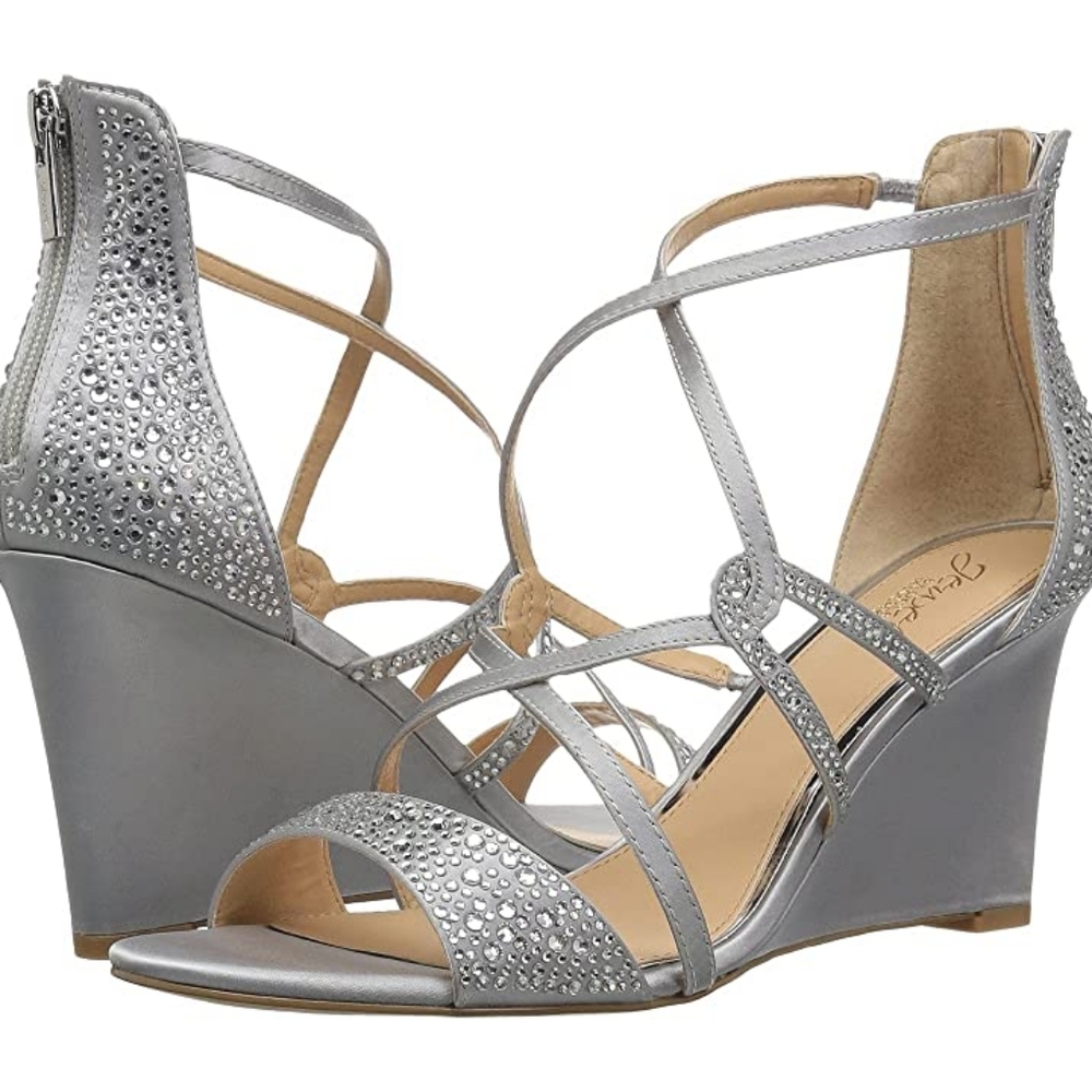 JEWEL Badgley Mischka Shoes Women's Size 9 Silver Wedge Sandal